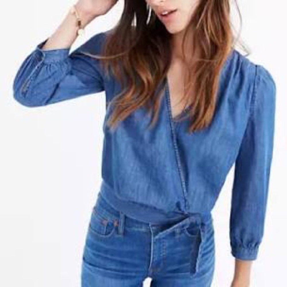 Madewell denim wrap top